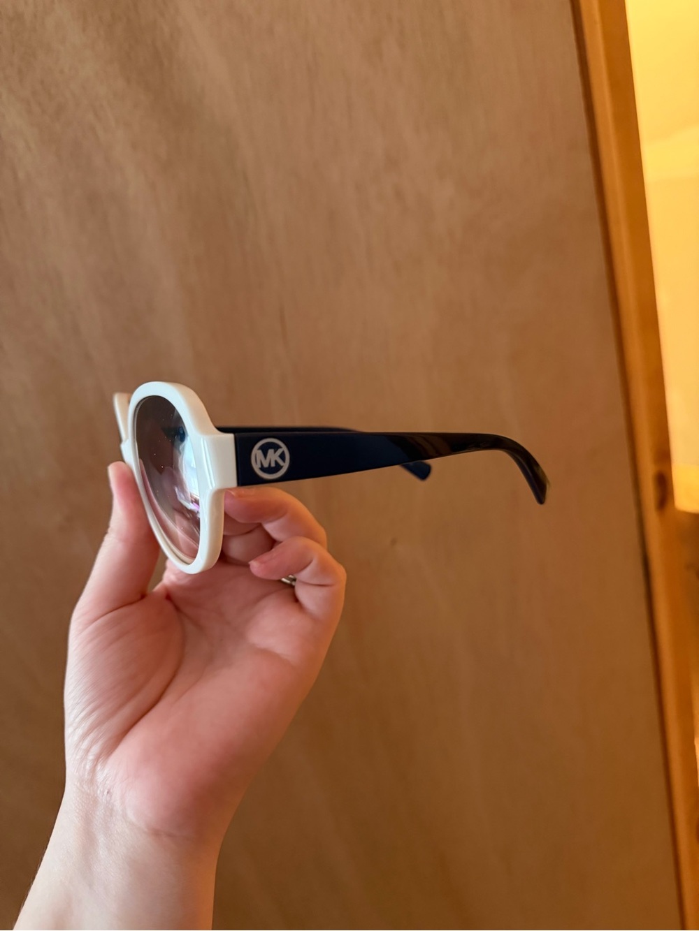 Michael Kors White Front with Navy Arms Round Sunglasses